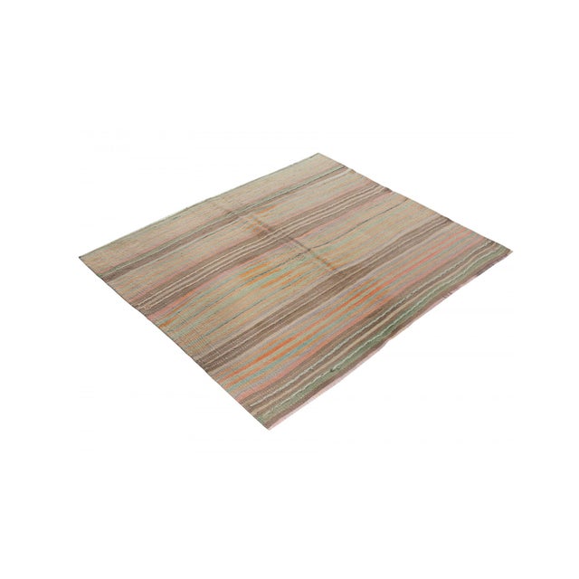 Mid-Century Modern Striped Vintage Turkish Kilim Rug - 4`1" X 4`9" For Sale - Image 3 of 6