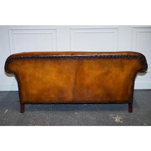 Victorian Hand Dyed Tan Brown Leather Sofa For Sale - Image 15 of 16