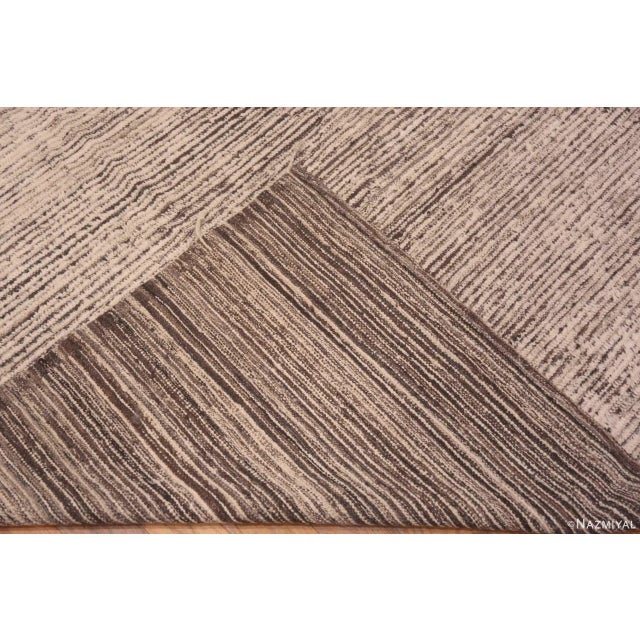 Nazmiyal Collection Contemporary Handmade Cream Brown Wool Minimalist Area Rug For Sale In New York - Image 6 of 6