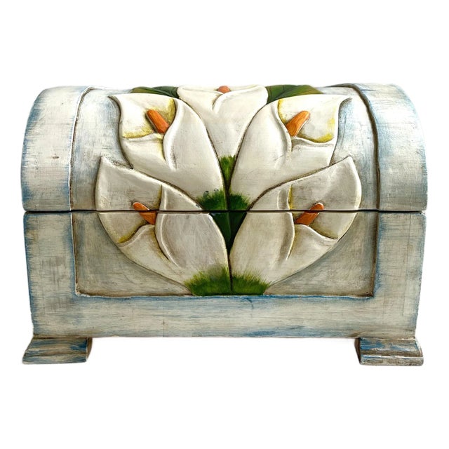 Vintage Mexican Carved Folk Art Chest For Sale