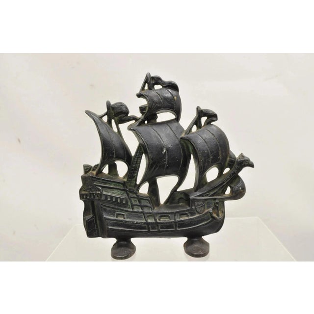 Antique Victorian 1930 Creation Co Cast Iron Figural Ship Boat Door Stop (B) For Sale - Image 10 of 11