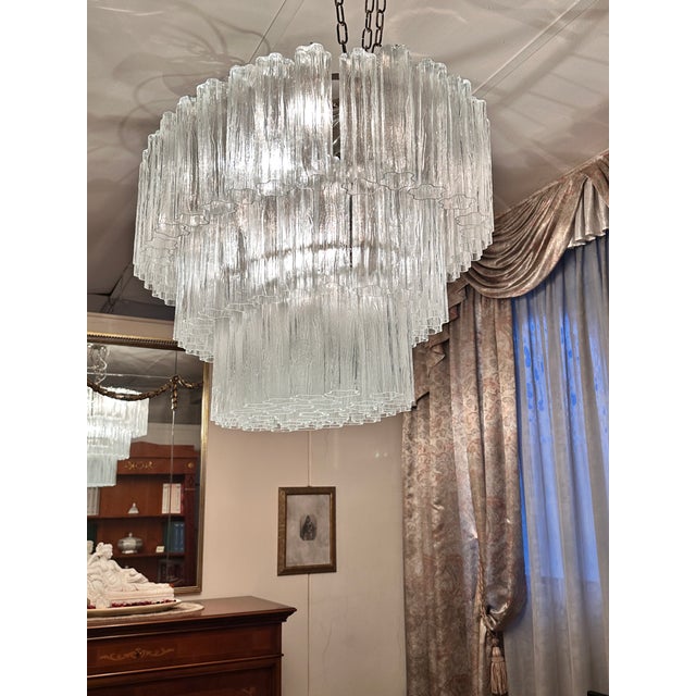 2020s Contemporary Oval Transparent “Tronchi” Murano Glass Chandelier in Venini Style. For Sale - Image 5 of 9