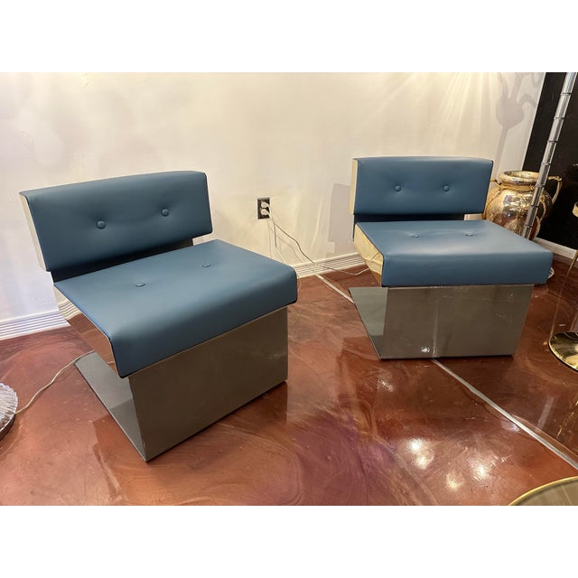 Pair of Stainless Steel Frame Lounge Chairs For Sale - Image 4 of 8
