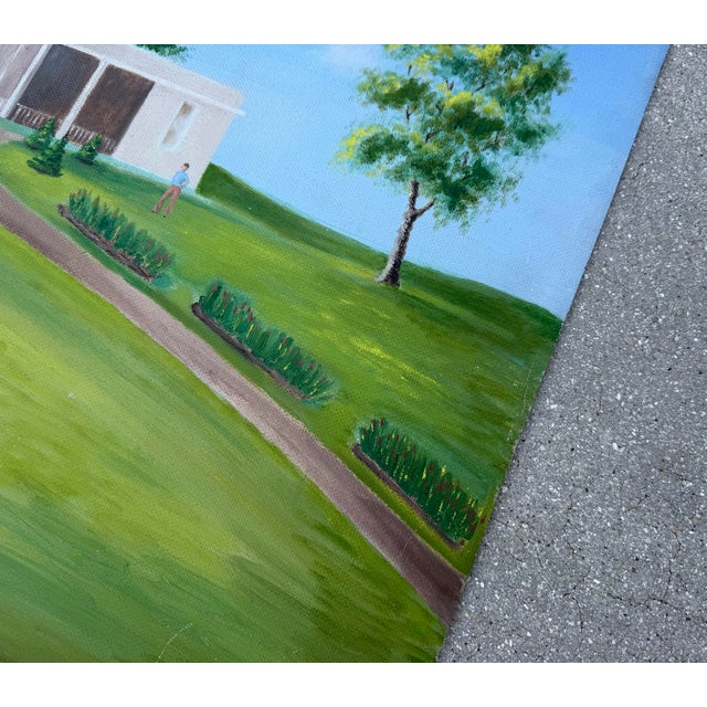 Vintage Signed Country Golf Estate Landscape Painting on Board by Geo Johnson For Sale - Image 10 of 12