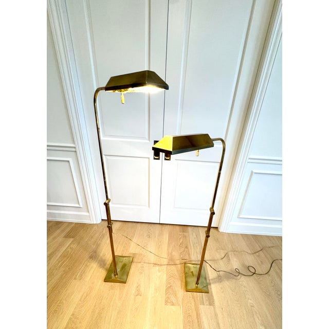 Frederick Cooper Vintage Frederick Cooper Adjustable Solid Brass Pharmacy Floor Lamps — Pair | Architectural Modern Reading Lamps For Sale - Image 4 of 11