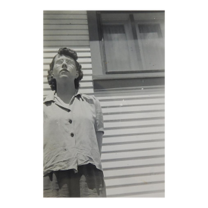 1950s Out of Frame Quirky Snapshot Photograph Woman Looking Up
