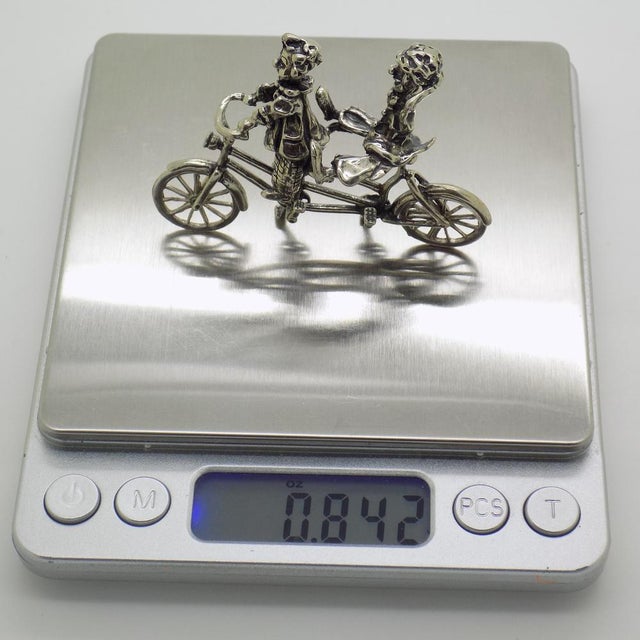 Silver Vintage Italian Handmade Silver Clown on Tandem Bicycle Figurine, 1970s For Sale - Image 8 of 10