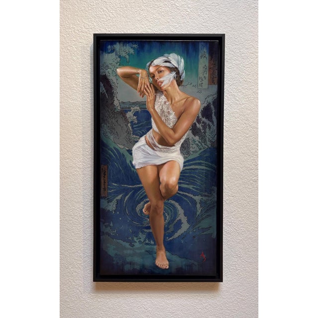 The Wrinkled Sea Beneath Her Crawls by Alexandra Manukyan | Oil on Belgian Linen Woman in flowing fabric near waves. For Sale - Image 4 of 5