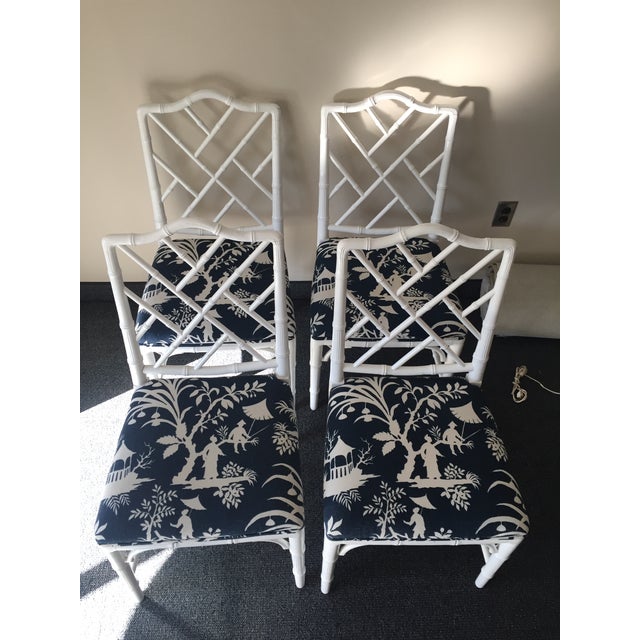 Chippendale White Bamboo Chairs Set of 4 Chairish