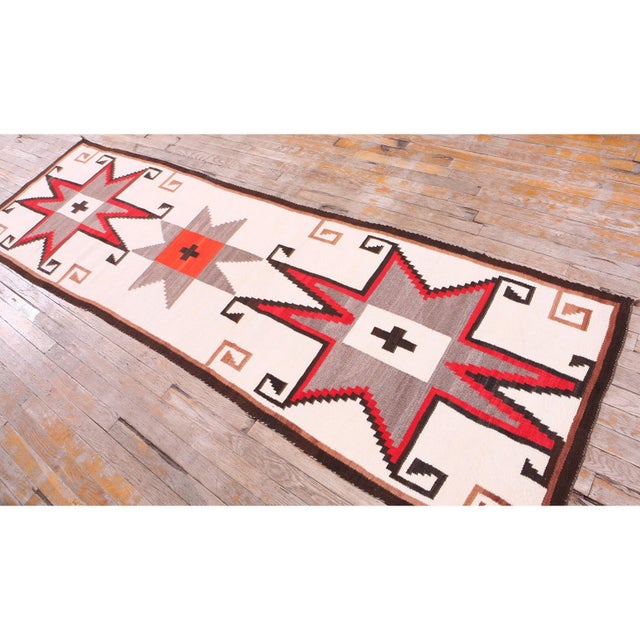 1930s White Star Geometric Antique Native American Navajo Crystal Flat Weave Rug For Sale In New York - Image 6 of 9