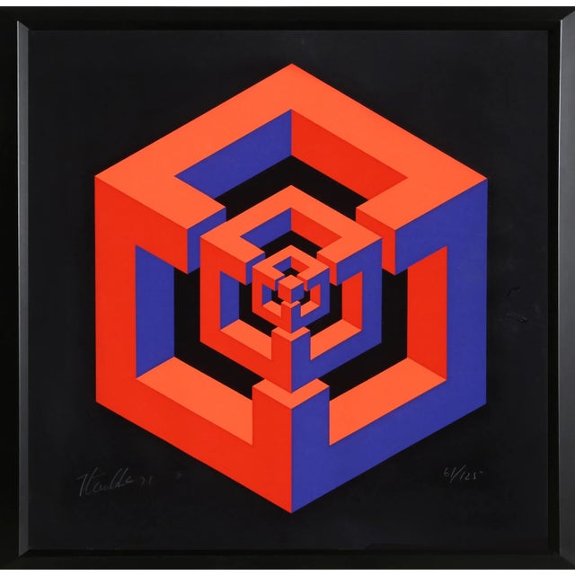 Spanish José María Yturralde, Cube Within Cube (Red and Blue), Serigraph For Sale - Image 3 of 3