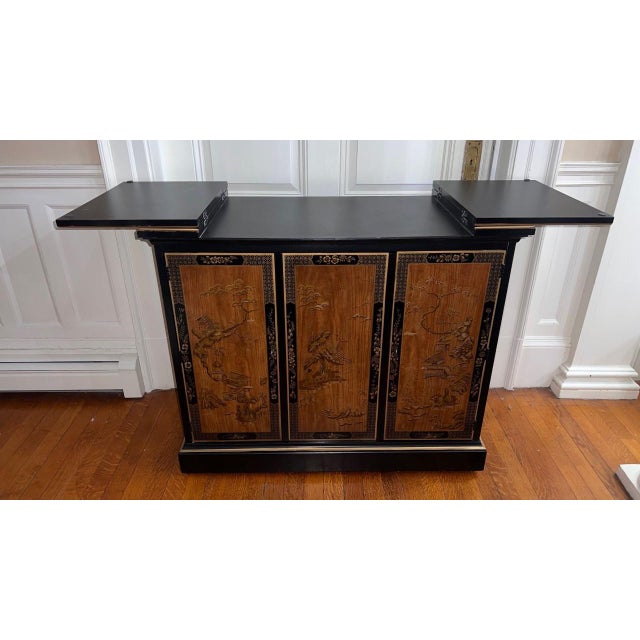 Black Drexel Heritage Chinoiserie Black Lacquer Buffet For Sale - Image 8 of 10