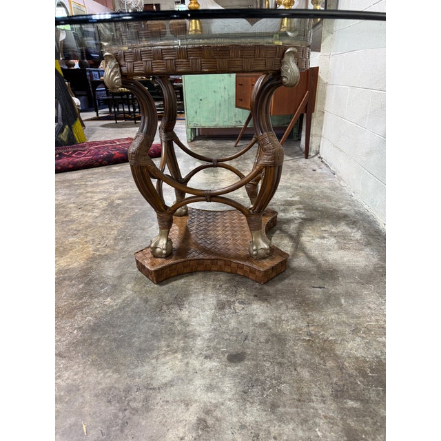 Brown Coastal Vintage Wicker Dining Center Table For Sale - Image 8 of 10
