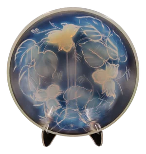 Art Deco Opalescent Glass Bowl with Hazelnut Motif by Marcel Guillard for Etling, France, 1930s