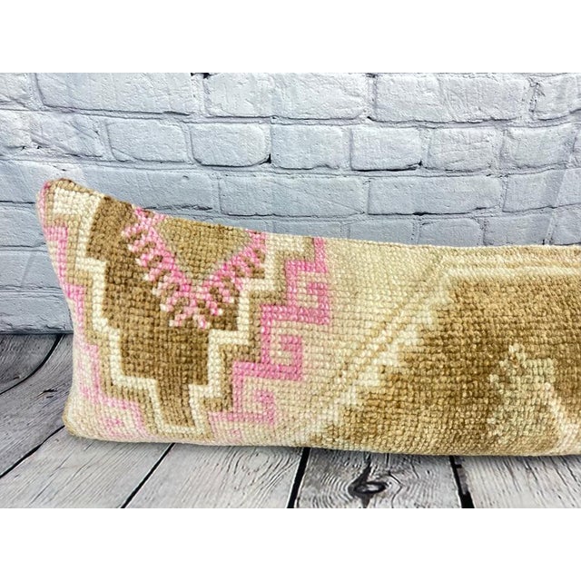 1960s 12 x 46 Lumbar Rug Pillow Cappadocian Zen Turkish Pillow Cushion Cover For Sale - Image 5 of 7