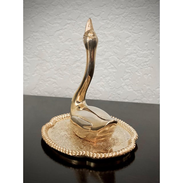 Diminutive Mid 20th-Century Brass Swan on a Dish Ring Holder, Hong Kong For Sale - Image 10 of 17