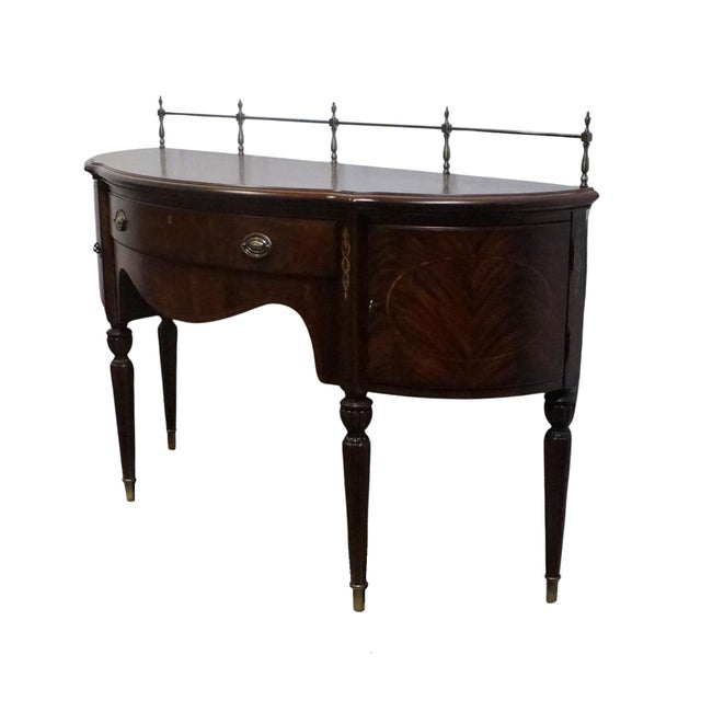 Thomasville Thomasville Furniture Kent Park Collection Banded Flame Mahogany 68" Buffet Sideboard W. Brass Rail 38921-240 For Sale - Image 4 of 15
