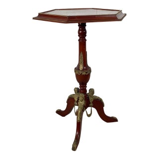 Antique-Style Gueridon Pedestal Table With Brass Figural Mounts For Sale