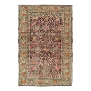 Early 20th Century Antique Caucasian Shirvan Rug With All-Over Floral Motifs on a Brown Field