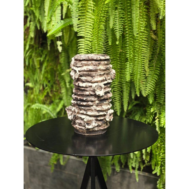 Black 13.8" Modernist Black and White Sculpture Ceramic Vase For Sale - Image 8 of 10