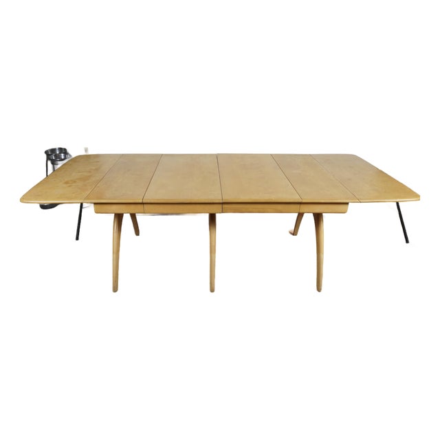 Mid 20th Century Heywood Wakefield Butterfly Drop Leaf Wishbone Dining Table With 2 Leaves For Sale