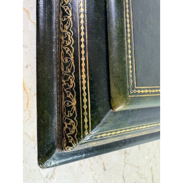 Olive Mid 20th Century Italian Tooled Leather Dresser Box For Sale - Image 8 of 11