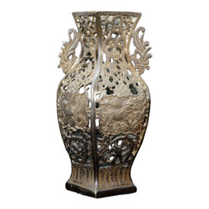 Chinese Pierced Bronze Vase With Mythical Beasts Republic Period