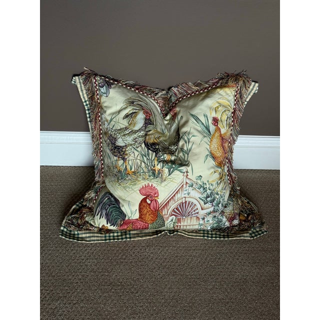 Textile Rooster Chicken Large 24" Square Custom Made French Country Style Throw Decor Pillow For Sale - Image 7 of 12