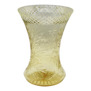 Circa 1890-1910 Likely American Hand Cut Vaseline Glass Vase For Sale