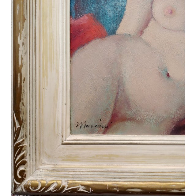 Mancini 1960s Nude Brunette Wearing a Red Hat -Oil Painting For Sale In Los Angeles - Image 6 of 9