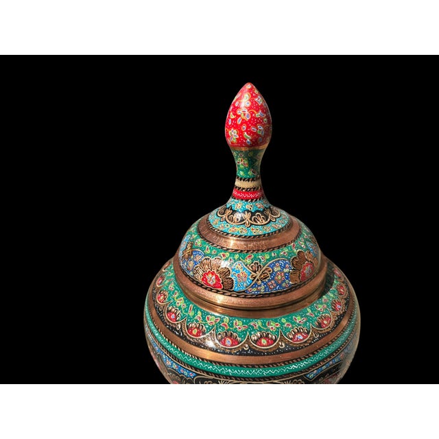 Vintage Hand Painted Copper Pedestal Urn For Sale - Image 10 of 12