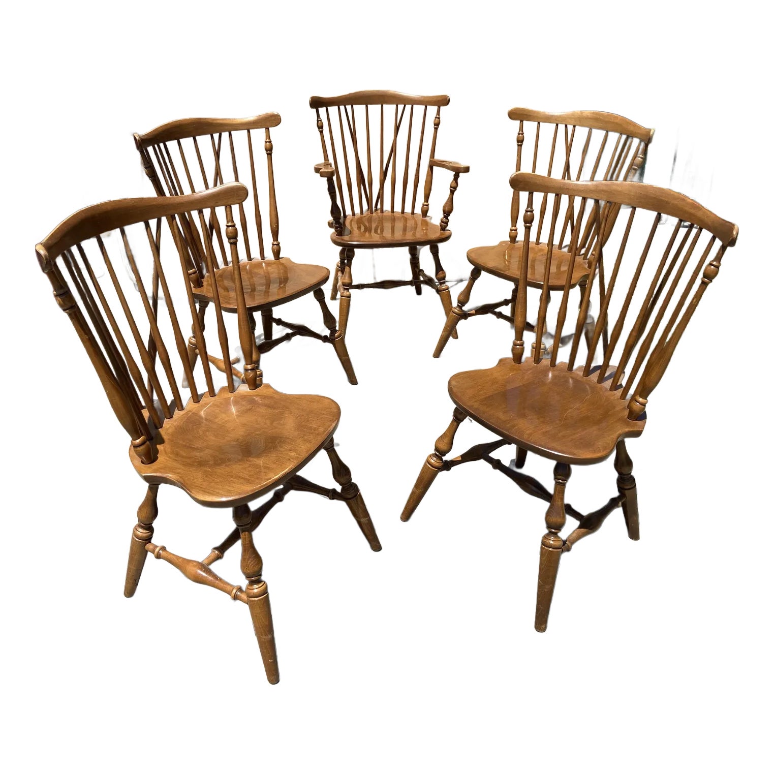 1960s Vintage Ethan Allen Windsor Fiddleback Dining Chairs- Set of