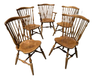 1960s Vintage Ethan Allen Windsor Fiddleback Dining Chairs- Set of 5
