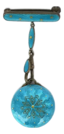 Bucherer Sterling Silver and Enamel Pin Brooch Watch Holder, Swiss, Early-20th Century