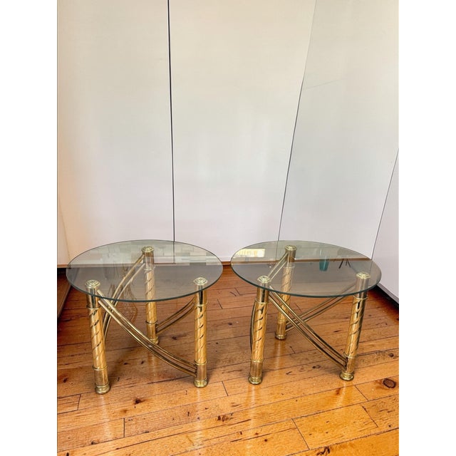 Brass Vintage Sculptural Brass & Glass Side Tables – Hollywood Regency Style, Pair For Sale - Image 8 of 12