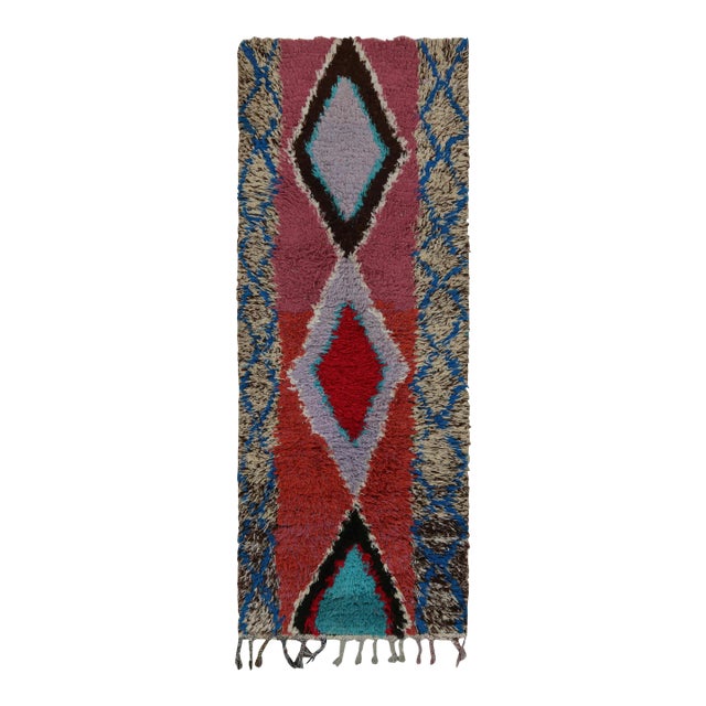 1950s Azilal Moroccan Rug in Red With Diamond Patterns by Rug & Kilim For Sale