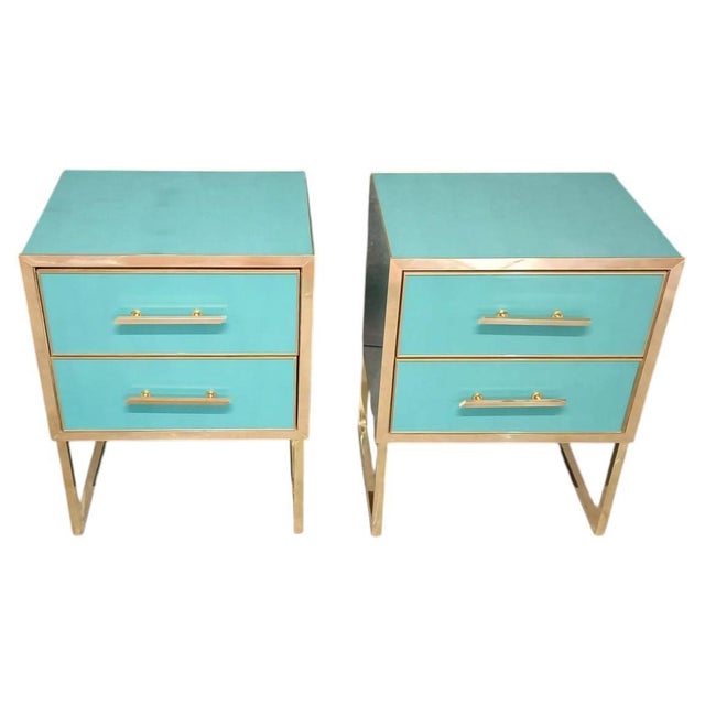 Handmade Azure Bedside Tables in Wood and Brass from Justfurnituress SRL, Set of 2 For Sale - Image 11 of 11