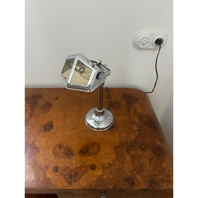French Art Deco table lamp chromed 1930's of XX ct Base width 12 cm Lampshade width 12 cm Overall height 35 cm Lamp bulb...
