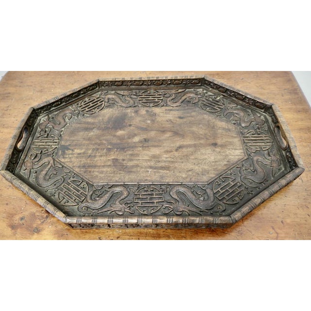 Wood Oriental Folk Art Carved Dragon Tray, 1890s For Sale - Image 7 of 7