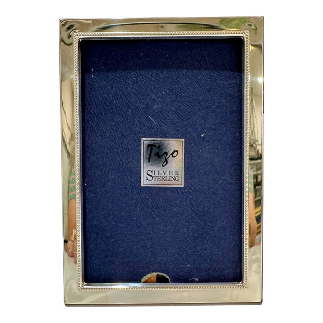 Mid 20th Century Tigo Sterling Silver Picture Frame With Blue Velvet Back For Sale