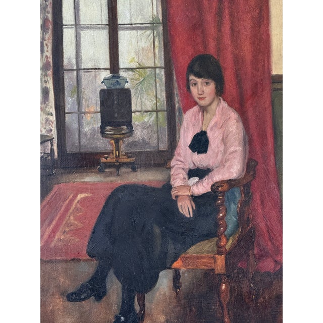 Early 20th Century Early 20th Century Oil Portrait of a Young Lady, Dated 1914 For Sale - Image 5 of 8
