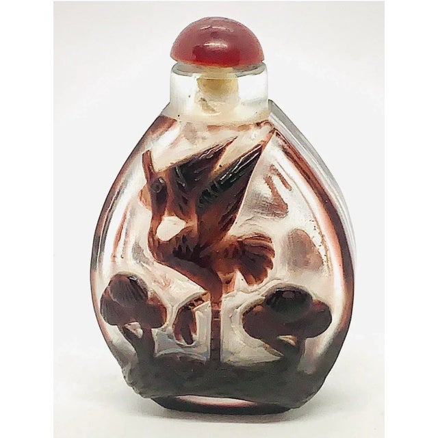 Early 20th Century Antique Chinese Carved Overlay Peking Glass Snuff Bottle For Sale - Image 10 of 13