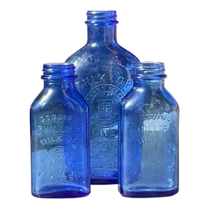 Set of 3 Vintage Cobalt Milk of Magnesia Bottles