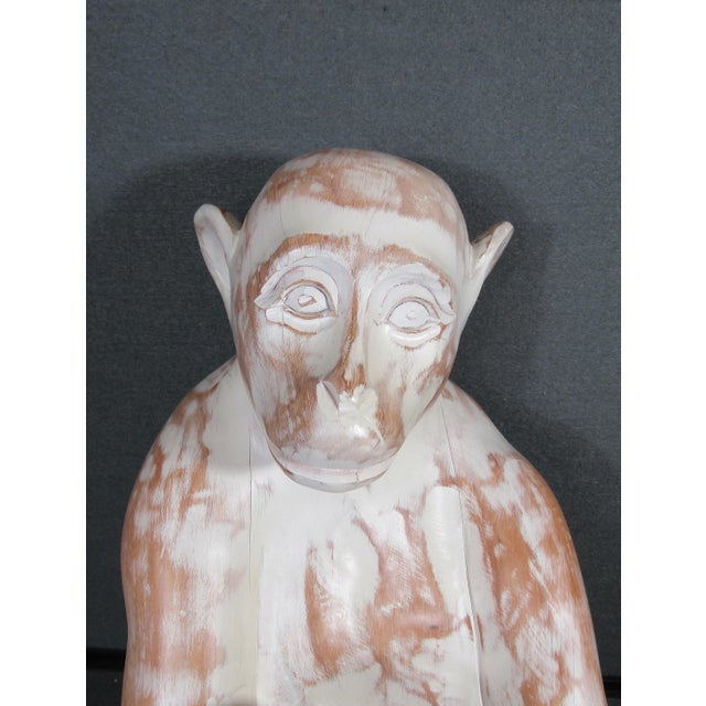 Sarreid Ltd. Spanish Carved Wood Sitting Monkey Sculpture Circa 1970s For Sale - Image 13 of 18