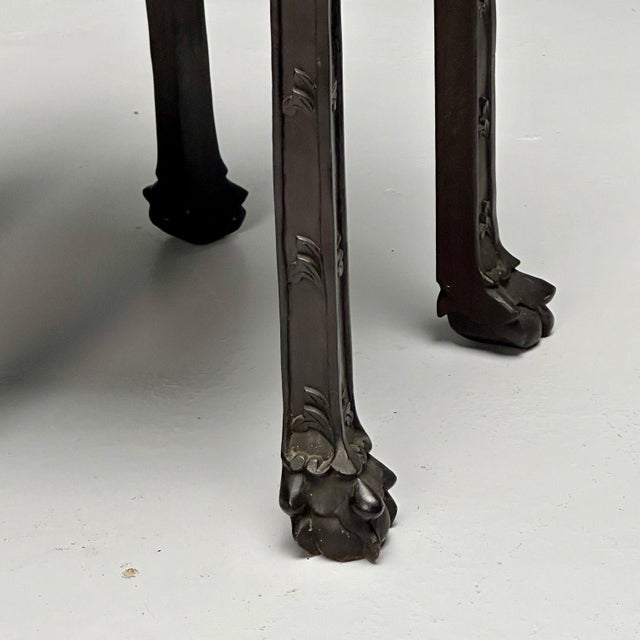 Chinese Heavily Carved, Occasional Tables or Pedestals, Teak, Marble, 1920s For Sale - Image 12 of 12