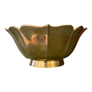 Vintage Lotus Flower Brass Bowl For Sale