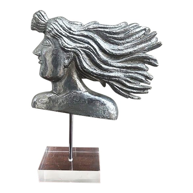 Contemporary Cast Aluminum Sculpture on Lucite Stand For Sale