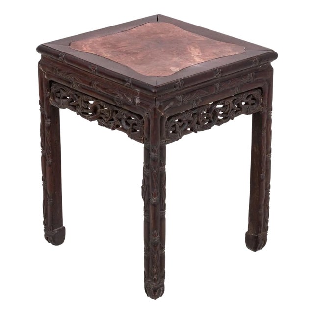 Chinese Carved Hardwood and Marble Pedestal Table For Sale
