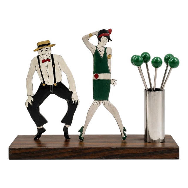 1930s Sudre Art DecoFlapper Dancers Cocktail Garnish Hors d'Oeuvres Pick Set, Unsigned- 7 Pieces For Sale