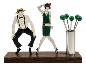 1930s Sudre Art DecoFlapper Dancers Cocktail Garnish Hors d'Oeuvres Pick Set, Unsigned- 7 Pieces